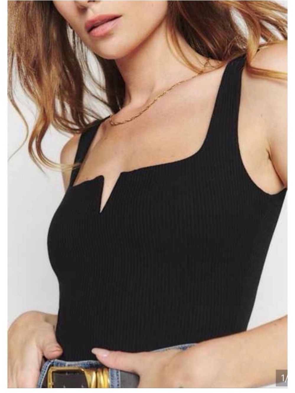 Reformation Ossie Black Ribbed Notch-Neck Tank